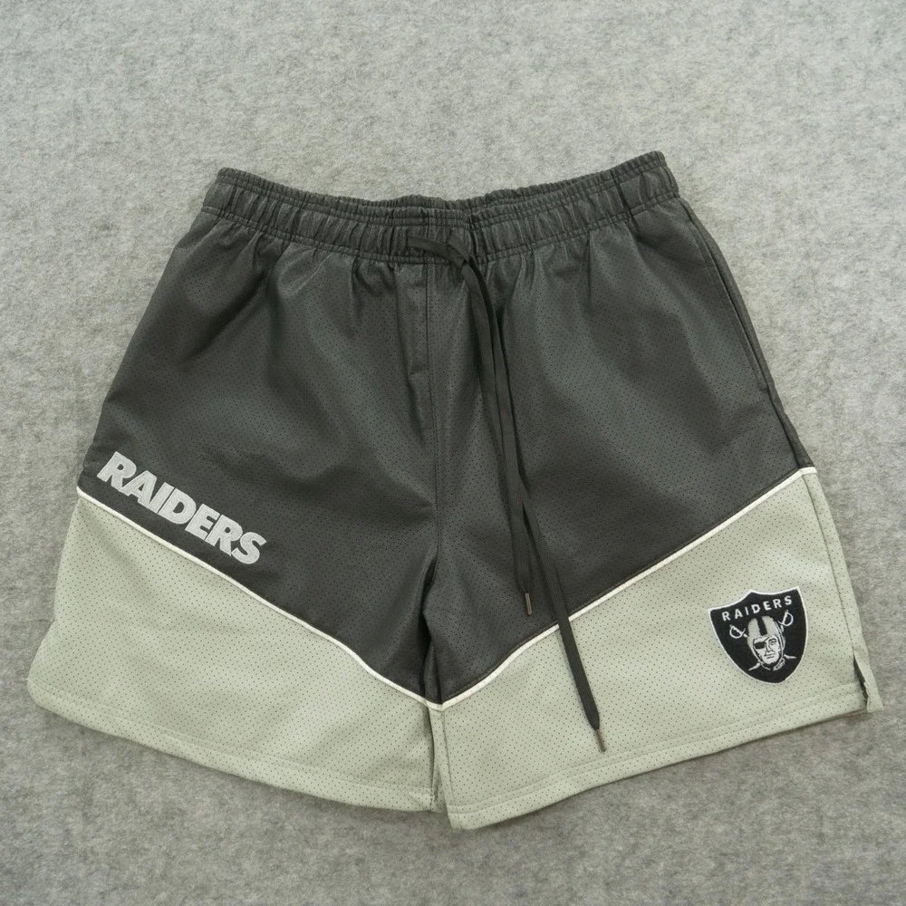 Las Vegas Raiders Shorts Mens Large Black Gray Faux Leather Ultra Game New
